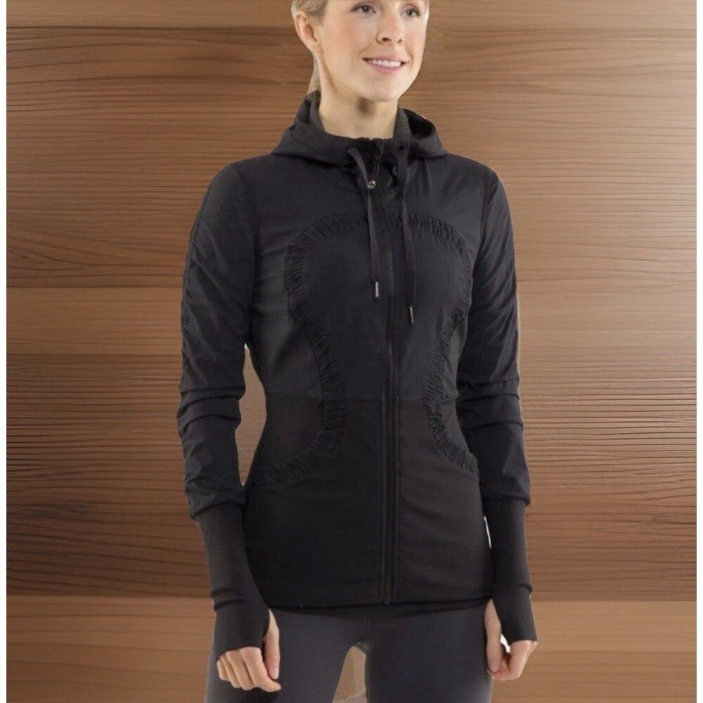 Lululemon Reversible Jacket Women 6 Black Gray Hooded Dance Yoga Zip Up - Picture 4 of 15